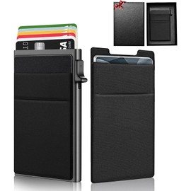 Tarjetero Antirrobo con Múltiples Ranuras para Tarjetas,Porta Tarjetas Metal Protección RFID, Aluminio Resistente Hombre y Mujer Cartera Minimalista para Tarjetas, DNI y Documentos (Negro)