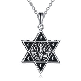 YAFEINI Triple Moon Goddess Necklace Star of David Amulet Pendant Sterling Silver Lunar Goddess Pendant Wiccan Jewelry for Girls