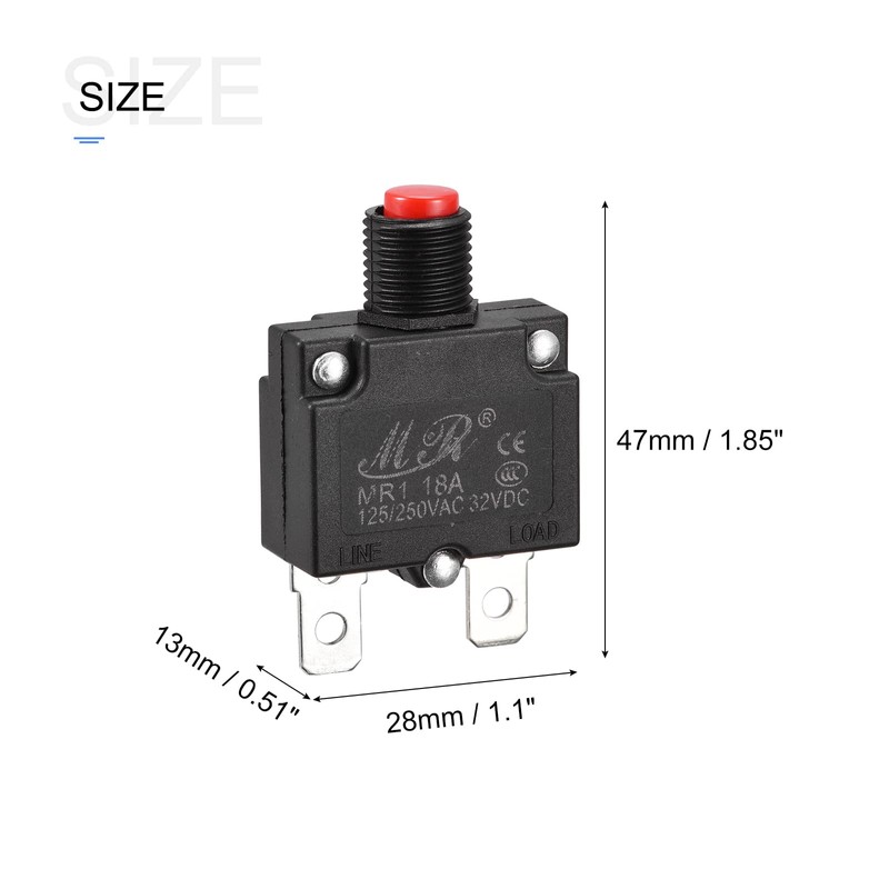 MECCANIXITY Circuit Overload Protector 18A AC125/250V DC32V Push Button Thermal