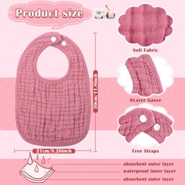 Frienda 8 Pcs Muslin Bibs Baby Cotton Bandana Drool Bibs Bulk for Boys Girls Newborn Infant 6 Absorbent Layers Bibs Feeding Accessories Teething Eating Supplies (Pink Purple Colors)