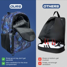 Tidyfy Multi-Sport Backpack with Ball Pump - Soccer & Basketball Bag, Separate Ball/Shoe Compartment, Large Capacity - Ideal for Basketball, Soccer, Football, Volleyball (Blue, With Pump)