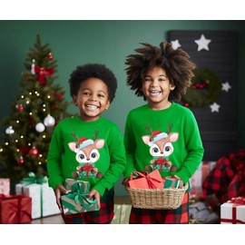 LXKA Boys Kids Christmas Jumper Sweatshirt Xmas Jumpers Reindeer Long Sleeve Tops Cotton T-Shirts Toddler Crew Neck Casual Winter Clothes Age 1-7 Years