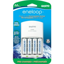 eneloop AA with 4 Position Charger, 1800 cycle, Ni-MH Pre-Charged Rechargeable Batteries, 4 Pack (discontinued by manufacturer)