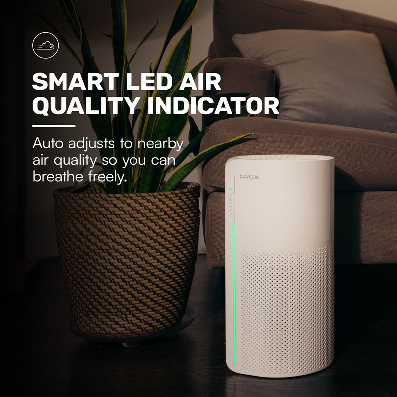 Raycon Room Air Purifier, H13 Replaceable HEPA Filter, Air Quality