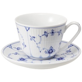 Royal Copenhagen 1016756 Blue Fluted Plain Cup & Saucer, 8.5 fl oz (240 ml), Wedding Gift, Gift
