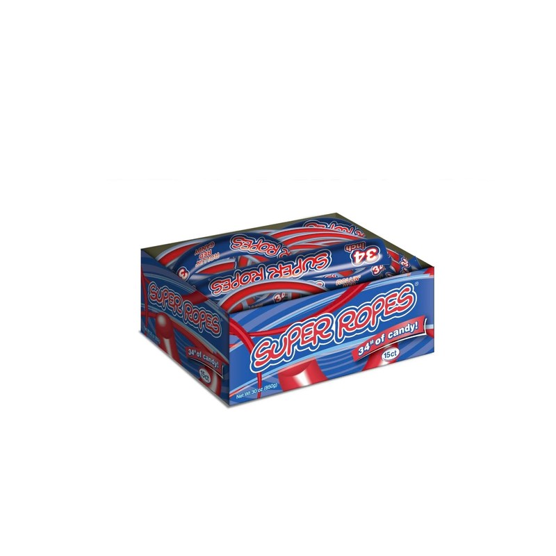 Super Ropes 34" Individually Wrapped Rope, 2oz (15 Pack), Red