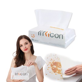 Liflicon 50 Disposable Cotton Face and Body Towels Dry Wipes Cleaning Cloths for Home and Kitchen 100% Natural 20 x 20 cm
