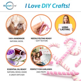 Glaciart One Felt Candy Cane Decoration (6 Pcs) - Large Size - 5" (13cm) - DIY Garland, Arts Crafts Supplies, Cute Home Decor for Christmas - Baby Mobile Ornaments - Hand-Felted Natural Wool Material