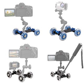 Zeadio Tabletop Portable Dolly Mini Rail Car Slider Skater Wheel Track Stabilizer for DSLR Camera Video DC - Blue