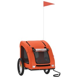 vidaXL Pet Bike Trailer - Orange, Oxford Fabric and Iron Frame, 53.9"x26.8"x28.3", Zippered Doors, Mesh Windows, Reflectors, Flag