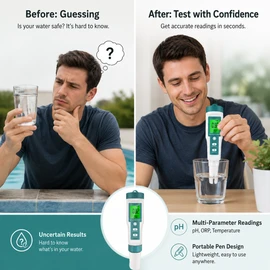 8-in-1  Water Quality Tester for Aquariums & Pools – pH, EC, TDS, ORP, Salinity & Temp Meter