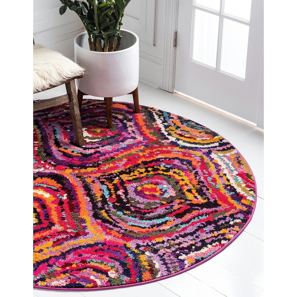 Unique Loom Estrella Collection Colorful, Abstract, Geometric, Gradient, Modern Area Rug, 8 ft 0 x 8 ft 0 Round, Multi/Pink