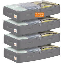 punemi Under Bed Storage Containers, 4 Pack Large Soft Foldable Storage Bags with Clear Top for Blankets, Comforters, Sheets, Wrapping Paper, Water-Resistant Inner Layer, 20x40x7.5 in, Gray