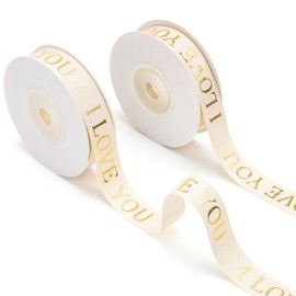 Daifunli Daifunli 20 Yards Valentine's Day Gold Cotton Ribbon Glitter I Love You Ribbon 5/8" Holiday Bows for Gift Wrapping Crafts Supplies DIY Anniversary Wedding Birthday Decorations