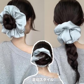 MISS MUMU Hair Elastic, Gentle on Hair, Hair Ornament, Ribbon, Silk Gloss, No Traces, High Elasticity, Stylish, Adults, Women, Small Face, Cute, School Entrance Ceremony, Graduation Ceremony, Korean Style, 3D Feel (xd Satin Blue-blue1)