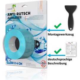 cocofy Large Non-Slip Stickers for Bath and Shower 50 x 4 cm XXL Pads, Blue, Oblong, Non-Slip Stickers as Non-Slip Mat in the Shower Also for Children, Pack of 10