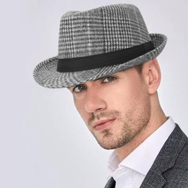YeeHeen Fedoras Hat Trilby Jazz Panama Cap Vintage Gentleman Hat Short Brim Bowler Hat for Men Women Grey B