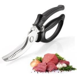 Poultry Scissors, Meat Scissors, Kitchen Scissors with Metal Handles, Non-Slip Plastic Handle and Spring Scissors, Kitchen Sharp Stainless Steel Bone Scissors for Chicken, Poultry, Fish, Meat