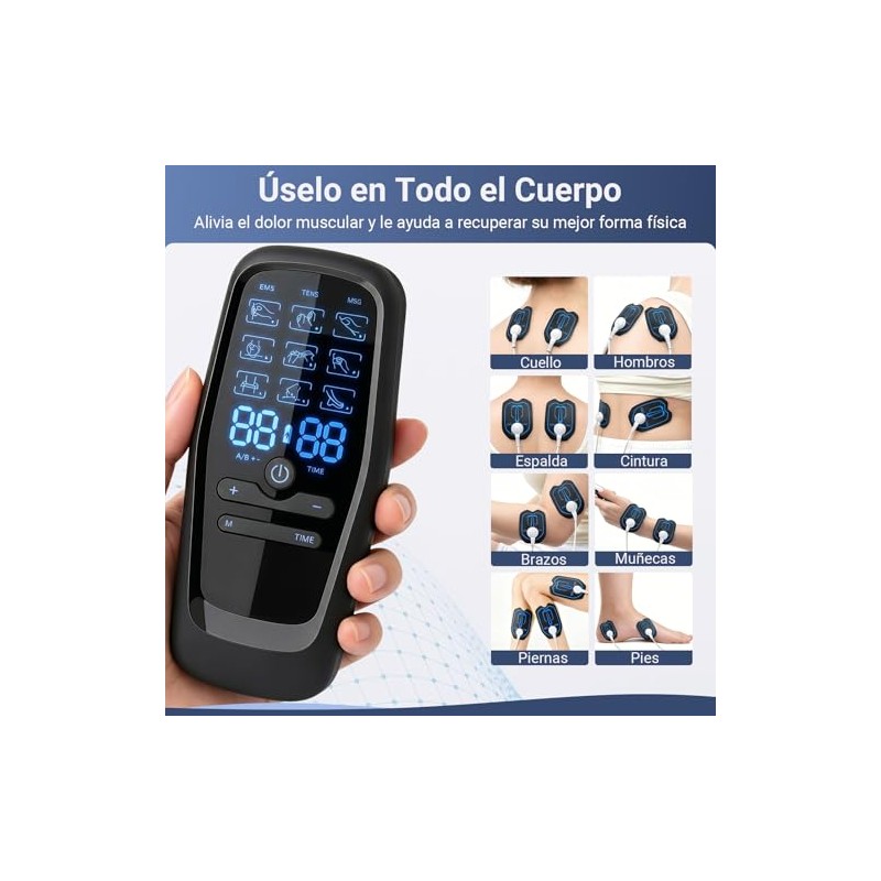 Dispositivo de Masaje Muscular, 2 canales con 8 electrodos, 9
