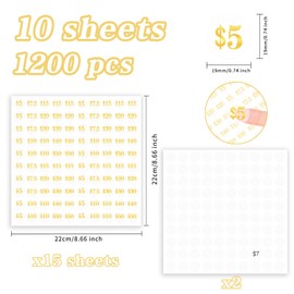 WANGHENG 1200 Pcs Garage Sale Stickers,3/4" Yard Sale Price Sticker Rectangle Preprinted Price Labels for Fle Market Sale（Transparent Round-Large Price）