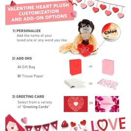 DolliBu I Love You Valentine Plush Squirrel Monkey - Cute Stuffed Animal with Red Heart and Name Personalization Gift for Valentines Day, Birthday, Anniversary, Romantic Date - 12.5 Inches