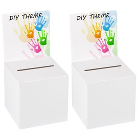 Yoodelife Cardboard Ballot Box with Slot, 6 x 6 x 6 Inch Raffle Boxes Donation Box Suggestion Boxes with Removable Header for Fundraising Collecting Business Card Ticket and Voting Contest, Pack of 2