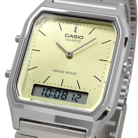 Casio Ana-Digi Analog Digi Quartz Wristwatch, Vintage Series, AQ-230 Series, Unisex, Dual Time, Overseas Model, Lime Yellow AQ-230A-9AMQY, Bracelet Type