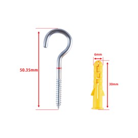 GIVIHGETI Pack of 20 Stainless Steel Screw-In Hooks, Metal Hooks, Self-Tapping Eyelet Ring Bolt Hooks, Hook Bolt Screw with a Round Screw Hook, Extended Hook (M4-50 mm