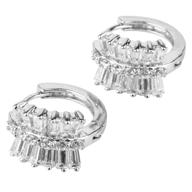 925 Solid Sterling Silver Tiny Cubic Zirconia Huggie Hoop Cuff