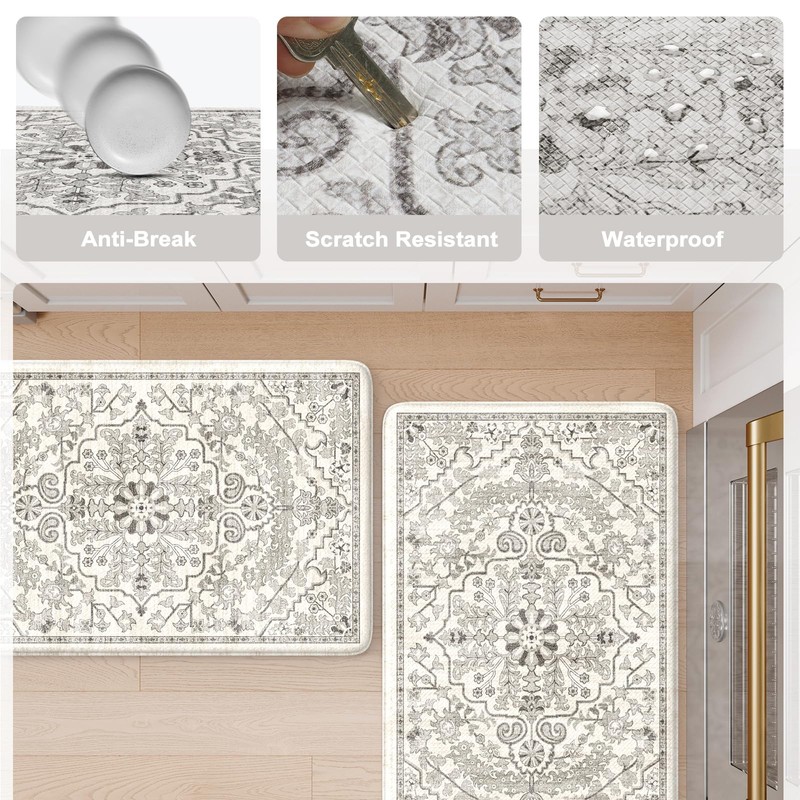 KIMODE Kitchen Mats Cushioned Anti Fatigue, 20"x47"+20"x32" Farmhouse Kitchen Rugs
