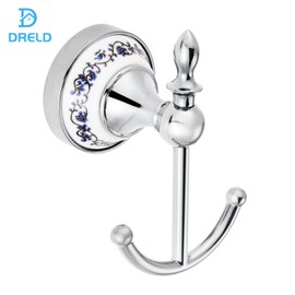 DRELD Decorative Coat Hooks Made of Zinc Alloy and Ceramic, Nostalgia Retro Towel Hook, Ceramic Towel Hook, Country House Style Coat Hook for Bathroom (Silver)