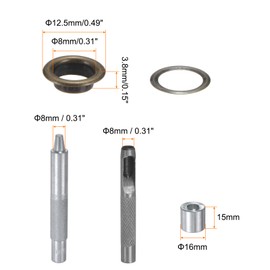 sourcing map 100pcs Grommet Tool Kit 8mm Copper Grommet Eyelet Set with Hole Hollow Punch, Grommet Setter Tools for Clothing Leather Fabric Belt, Bronze