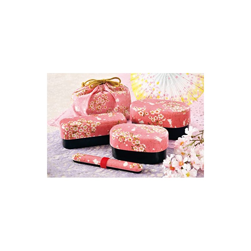 Tatsumiya 830 30248 Cherry Blossom Rabbit Cloth Covered Oval Bento