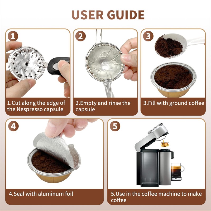 Reusable Pods for Nespresso Capsules VertuoLine, 100pcs Refillable Aluminum Covers