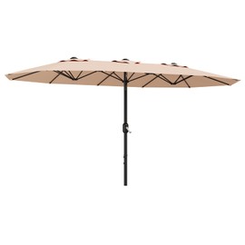 FinerFurnis 13ft Large Patio Umbrella - Outdoor Double-Sided Rectangle Market Umbrella with Crank Handle, Durable and Weather-Resistant, Easy to Operate, Suitable for Pool Lawn Garden, UV Protection-Beige