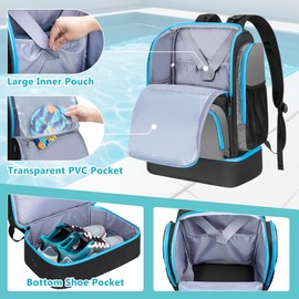 GOBUROS Swim Bag for Swimmers with Shoe Compartment, Swim Backpack for Men and Women, Swimming Bag with Multiple Pockets for Swim Gear Organization, Gray