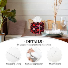 Tissue Box Cover, Colorful Hearts Pu Leather Square Tissue Box Cover Case Organizer Cube Box Holder for Bathroom Vanity Countertop, Night Stands, Office Desk & Car 5.2X5.2X5.2''