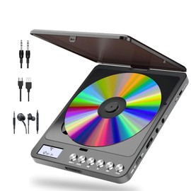 Portable CD Player with Bluetooth and FM Transmitter, 2000mAh Rechargeable Bluetooth CD Players with Speakers Dual Headphones Jack Anti-Skip cd Player for Car Home Adults Kids