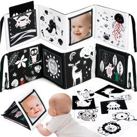 URMYWO Kontrastkarten Baby, Schwarz Weiß Doppelseitig Baby Stoffbuch (Schwarz und Weiß, WLC01)