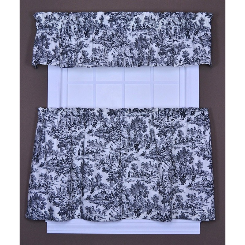Victoria Park Toile 68-Inch-by-24 Inch Tailored Tier Curtains, Black