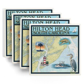 Hilton Head, South Carolina, Nautical Chart (Absorbent Ceramic Coasters Set of 4 Matching Images, Cork Back, Kitchen Table Decor)