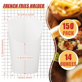 Potchen 150 Pieces French Fries Holder Charcuterie Cups Disposable Take out French Fry Cups Waffle Paper Popcorn Boxes Sandwich Paper Cones Holder for Christmas Wedding Birthday Party (150 Pcs, 14 oz)