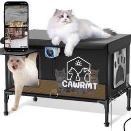 Stdily Heated Cat House with Camera, Outdoor Cats in Winter, Waterproof Fully Insulated, Outside Feral Cat Shelter Weatherproof for Stray Barn Cat (Black, Large)