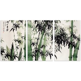 TutuBeer 3 Panel Bamboo Canvas Wall Art for Home Decor Large Chinese Painting of Bamboo Forest Nature Painting The Picture Print on Canvas Landscape The Pictures for Home Decor Wall, Ready to Hang
