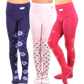 TeeHee Little Girls and Toddlers Fashion Tights 3 Pair Pack (6-8 Years, Floral Dot)