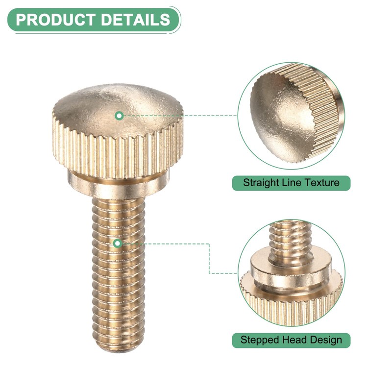 M METERXITY 4-Pack Knurled Thumb Screws, M6x20mm Solid Brass Round