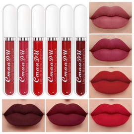 evpct 6Pcs Liquid Matte Lipstick Lipgloss Set for Women, Dark Deep Bright Ruby Blood Brick Plum Mauve Rose Red labiales mate 24 horas originale matte larga duracion 24 Hour Lipstick Long Lasting