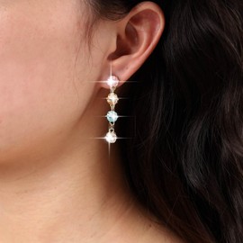 Atentuyi Boho Long Tassel Rainbow Crystal Drop Earrings Gold Colour CZ Dangle Earrings Multi Colour Crystal Chain Earrings Sparkling Rhinestone Vintage Earrings Jewellery for Women and Girls