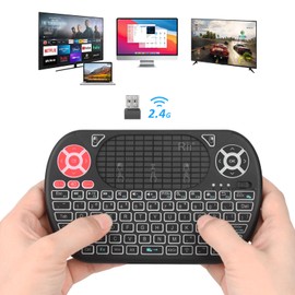 Rii Backlight Mini Wireless Keyboard Touchpad Mouse Combo with IR Learning,2.4G Rechargable Li-ion Battery Portable Keyboard for Android TV Box, Smart TV,PC, Android Windows Linux MacOS