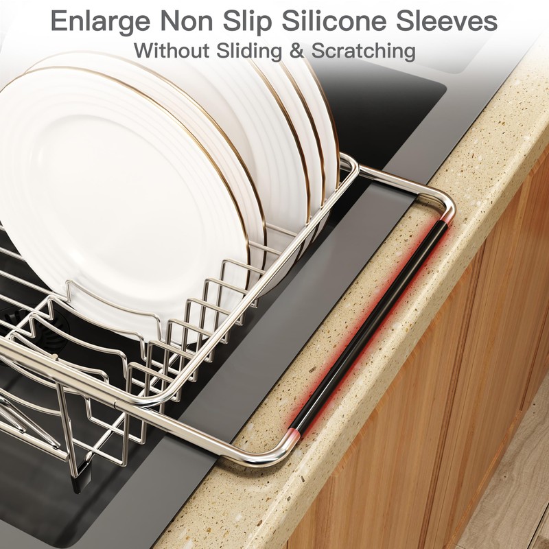 Over the Sink Expandable Dish Drainer Drying Rack In Stainless